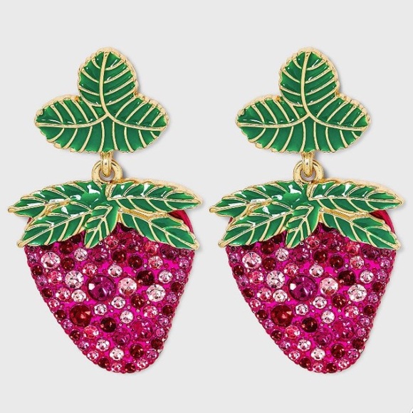 SUGARFIX by BaubleBar Crystal Strawberry Drop Earrings - Pink, NWT - Picture 1 of 9